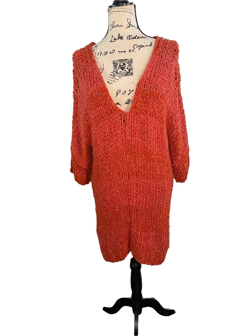 Free People Chunky V-Neck Knit Tunic Sweater size Medium